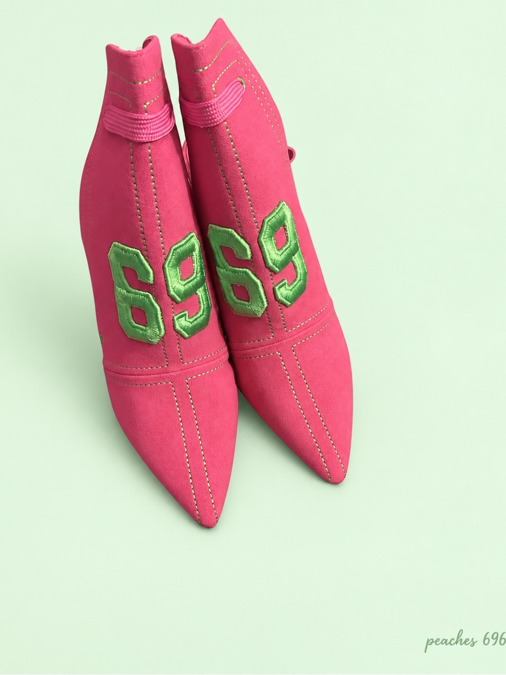 Stunning  Bright Pink Pointed-Toe Ankle Booties with Green Patch